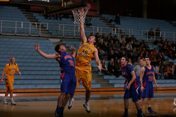 Reed Sallstrom contributed 11 points and five rebounds. (Photo courtesy of Ethan Armstrong, Gustavus Sports Information)