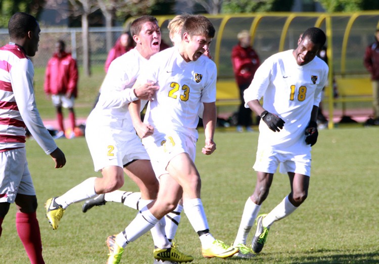 Patrick Roth celebrates after scoring the game-winning goal against Augsburg on Saturday afternoon.