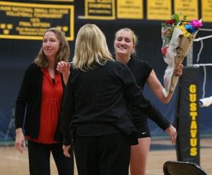 Senior Meghan Gehring is honored on Senior Day before the game.