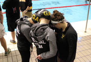 The Gusties huddle up before Thursday night's finals. 