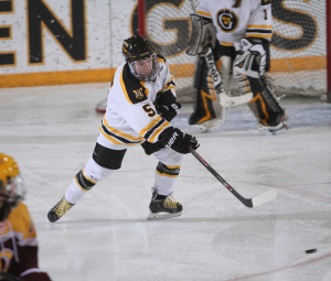 Rachel Skoglund and the rest of the Gustavus defenders found themselves under pressure for much of the game, but managed to hold the Cobbers to just one goal.