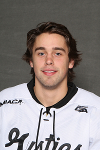 Blake Schammel scored Gustavus's first goal of the 2014-15 season with :45 seconds left in the first period.  