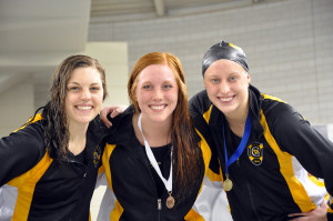  Jenna Muntifering placed sixth, Leah Anderson took second, and Jenny Strom won the 500 free.  Photo courtesy of Angie Peters. 