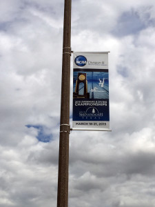 Promotional signage line the streets leading to the Conroe Natatorium. 