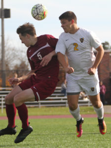 Patrick Roth goes for a header late in the game against Augsburg.