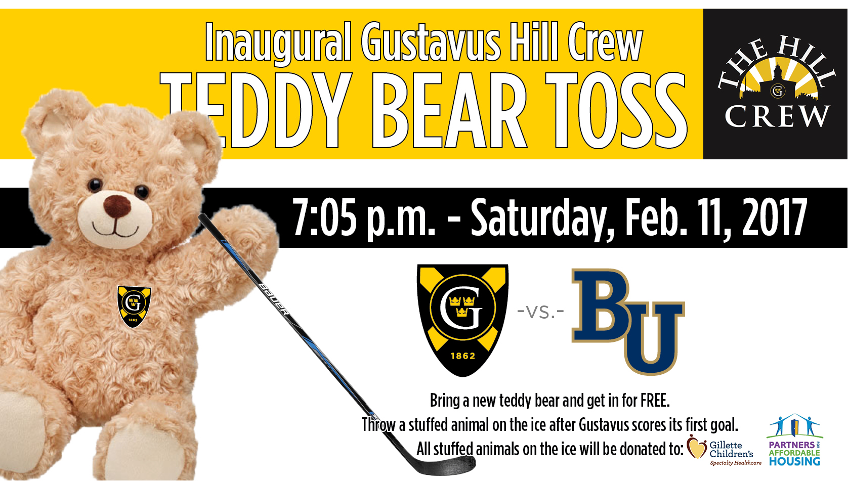 Gustavus Hill Crew To Host Teddy Bear Toss Benefit February 11